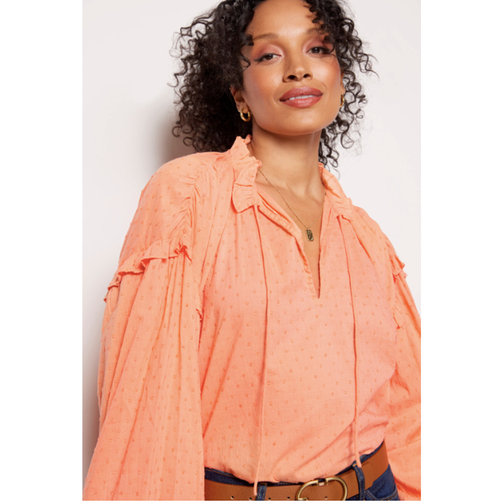 CLEOBELLA NWT Evereve Phoenix Puff Long Sleeve Organic Cotton Blouse Coral // M - Picture 15 of 16
